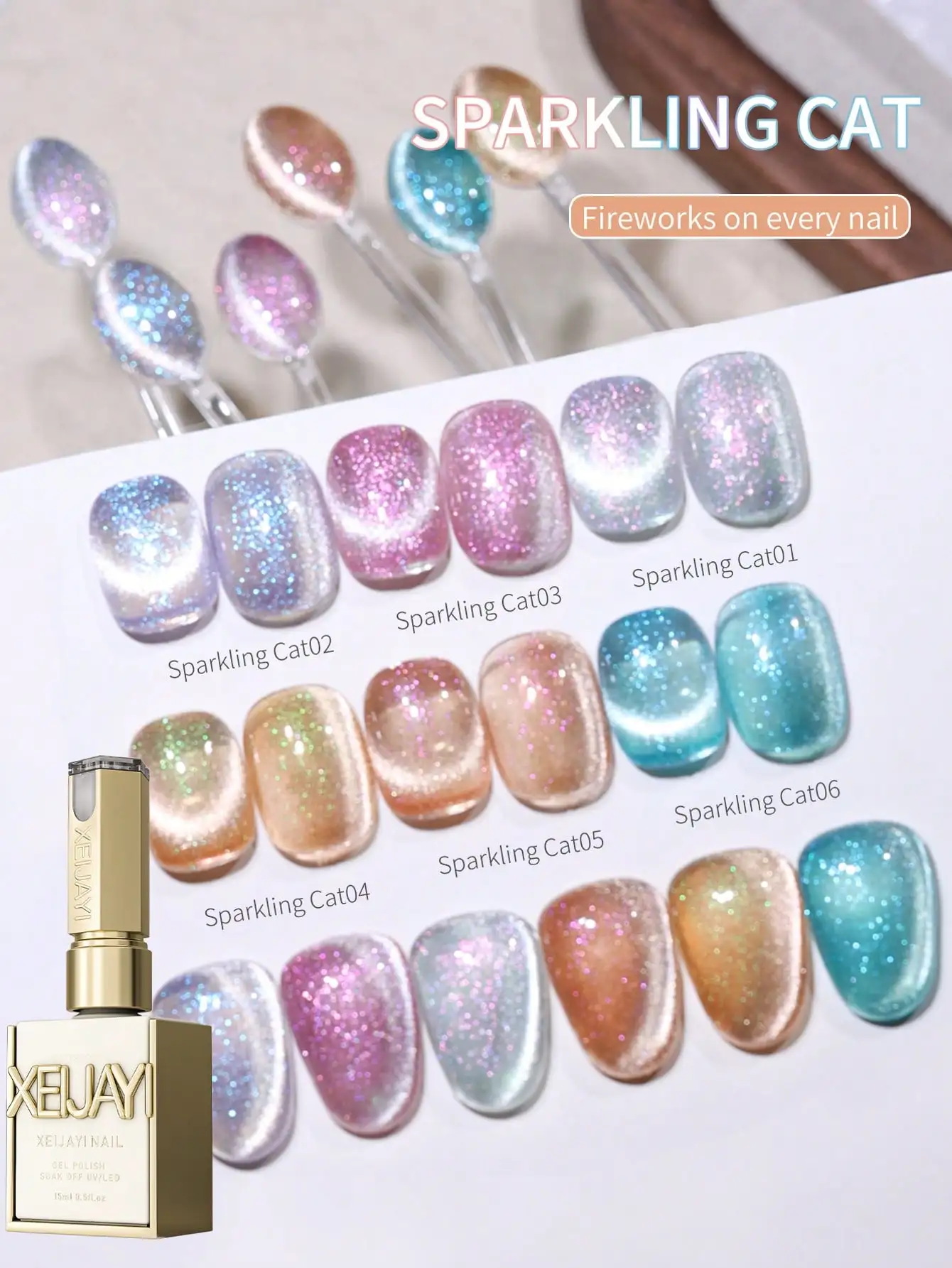 

XEIJAYI 6Pcs 15ML cat's eye Nail Gel polish set Semi Permanent Nail Art Soaking UV LED Nail Salon DIY Nail Salon Gel For