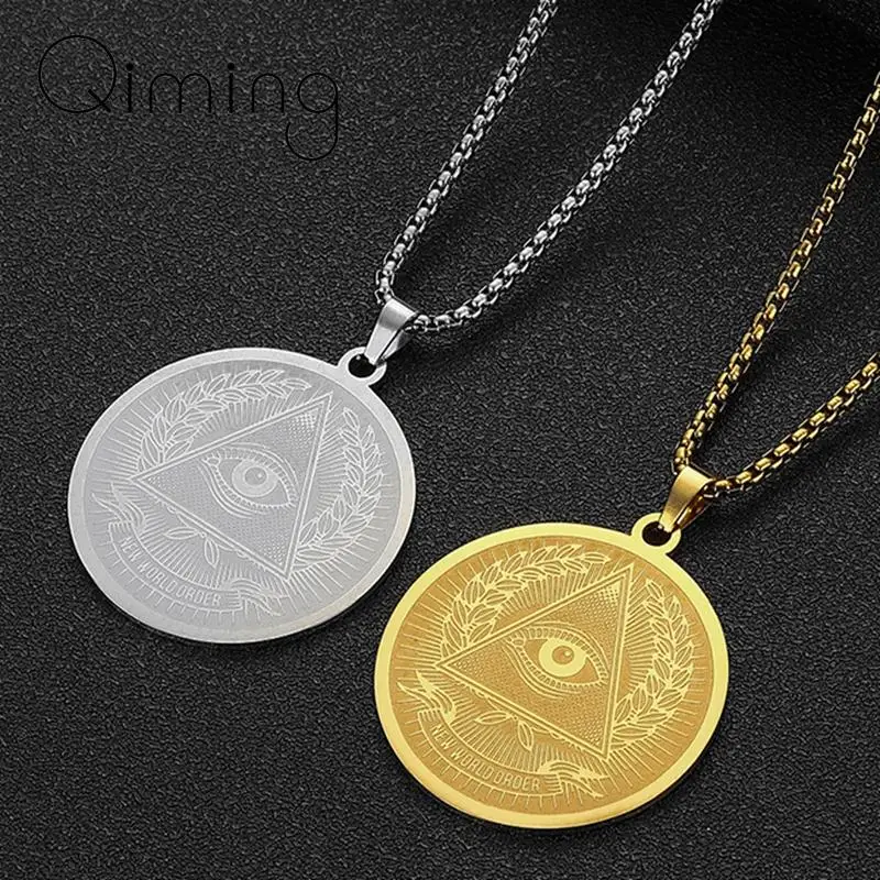 All Seeing Eye Of Providence Pendant Necklace For Women Men Ancient Medallion Triangle Evil Eyes Vintage Necklace