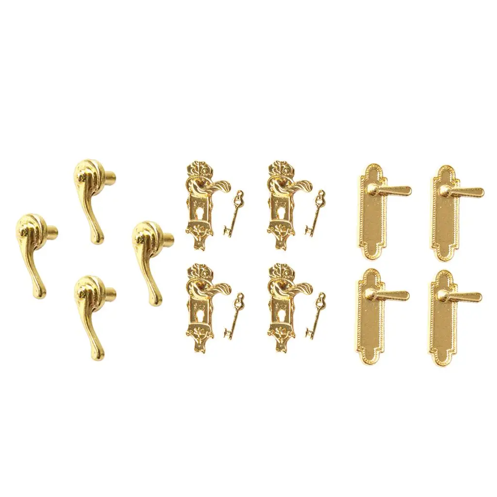 16 Pieces 1/12 Dollhouse Miniature Furniture Accessories Mini Dolls House Metal Door Handles Pull Knobs Locks Keys Home