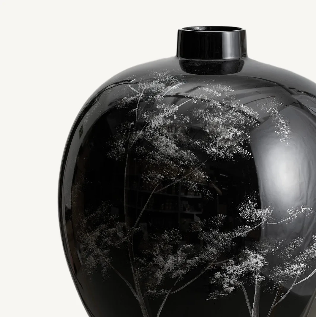 New Chinese Style Glossy Black Glaze Hand-painted Ceramic Vase Model Room Entrance Living Room Flower Ware Ornament