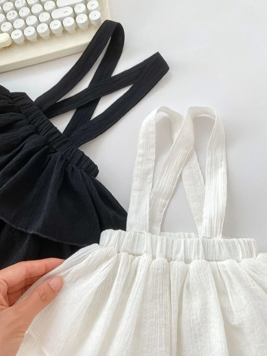 2025 Baby Girl Skirts 0-3Years Newborn Kid Solid Color Suspender Layered Bodysuit One-Pieces Birthday Party Clothes