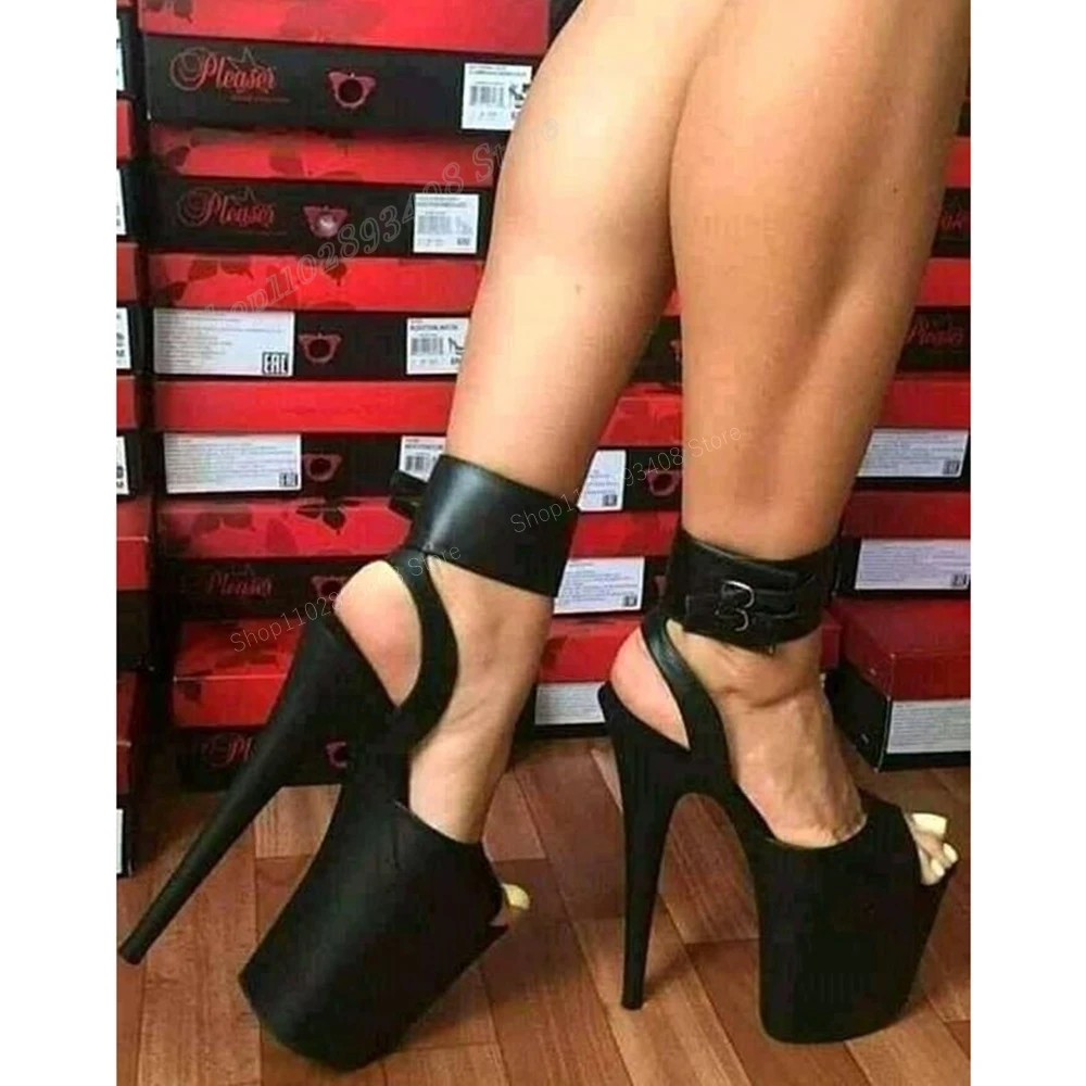 

Black Platform Buckle Strap Decor Sandals Peep Toe Pole Dance Thin High Heel Fashion Women Shoes 2024 Sexy Zapatos Para Mujere