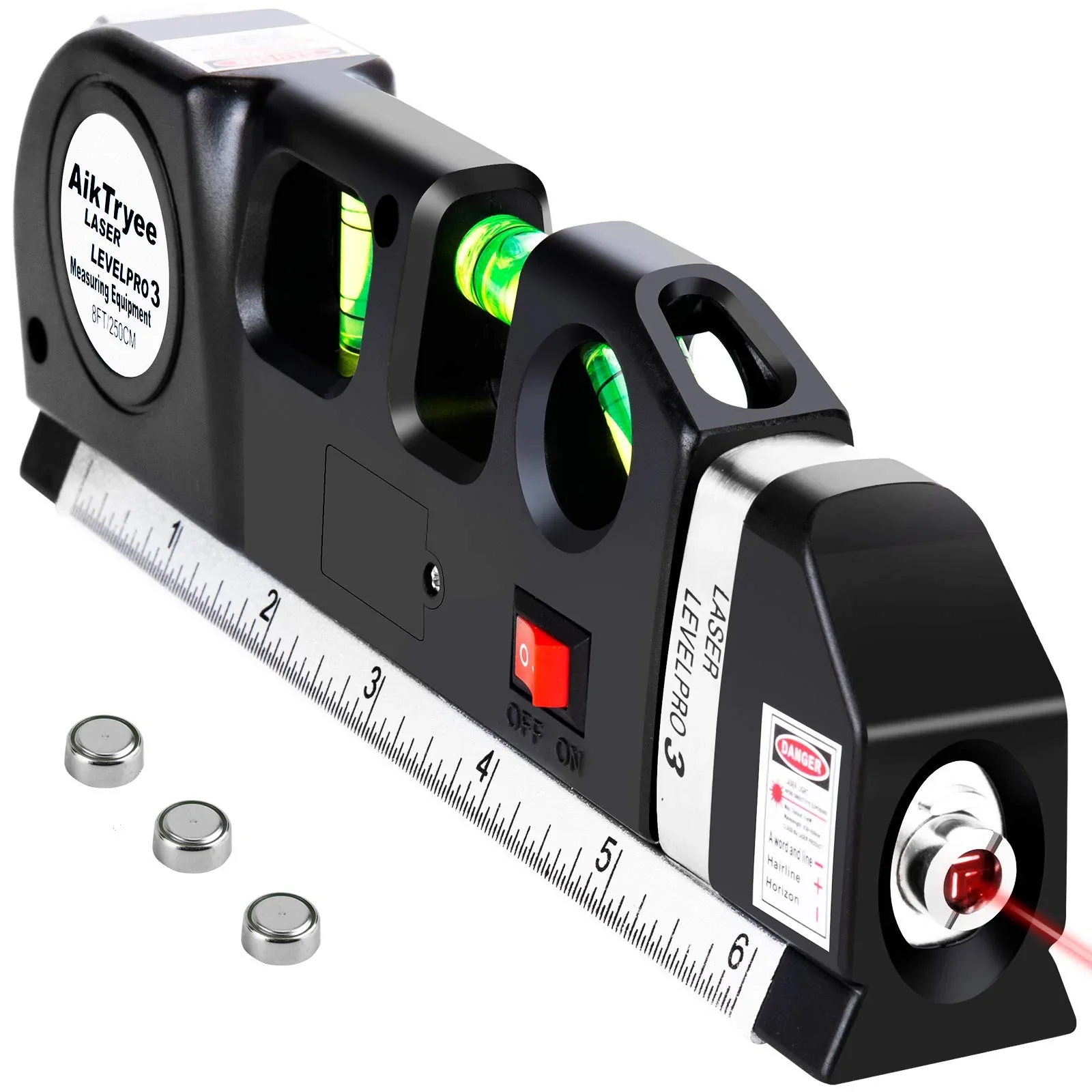 Laser Level Horizon Vertical Measure 8FT Aligner Standard and Metric Rulers Multipurpose Measure Level Laser Black