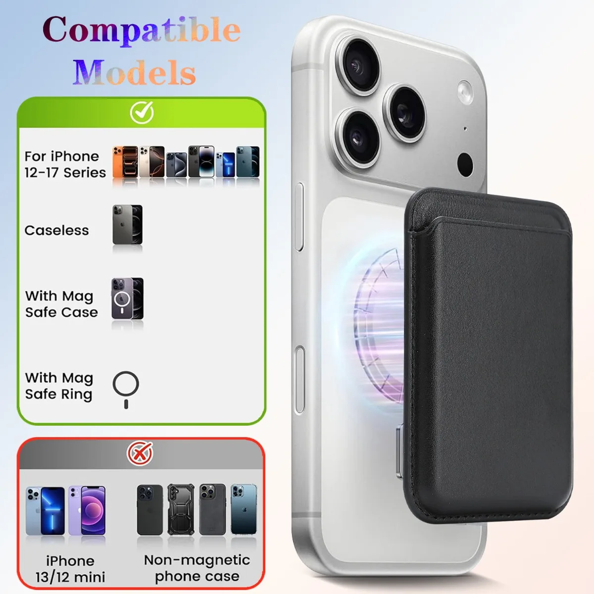 Leather Wallet Cards Holder Case for Mobile IPhone 18 17 16 15 14 13 12 11 Pro Max Samsung S26 S25 S24 for MagSafe Compatible