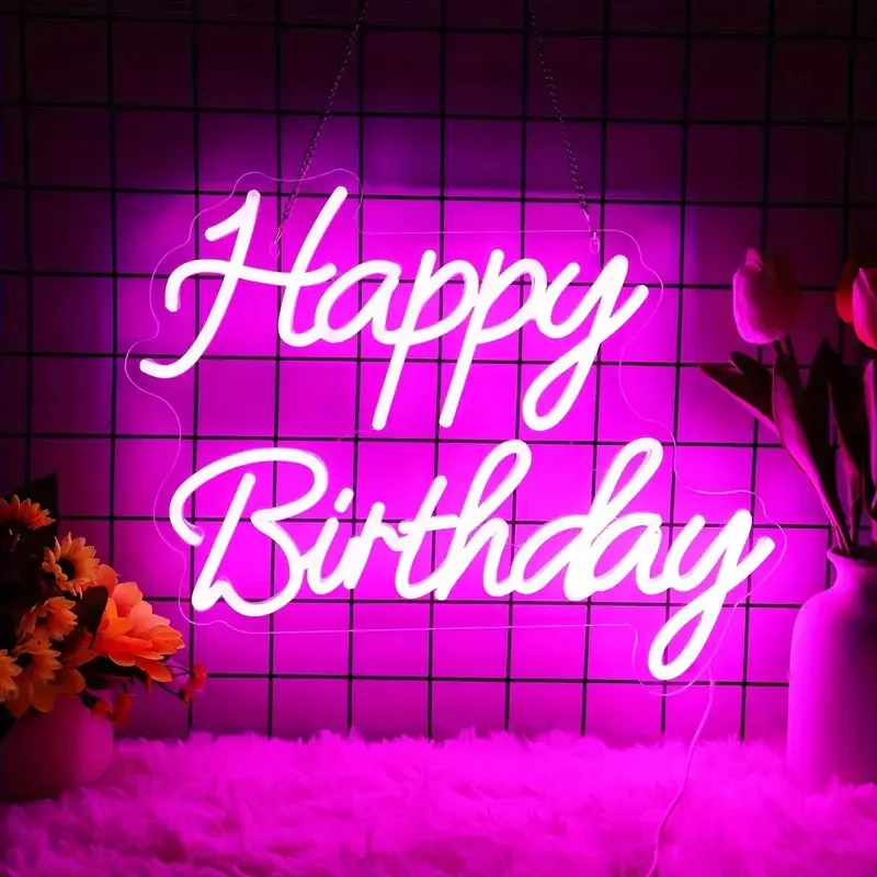 

Wholesale Custom LED Neon Light Signs Happy Birthday Advertising Electronic Sign for Room Decoration