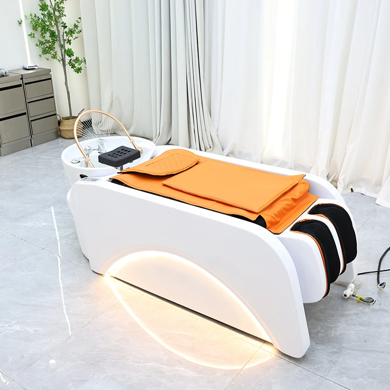 Professional Design Beauty Salon Furniture Head Therapy Massage Washing Bed Luxury Water Circulation Shampoo Bed with Steamer