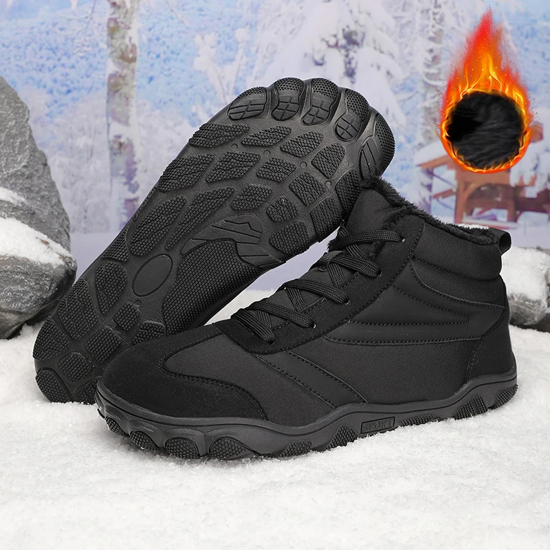 Winter Snow Boots Men's Warm Fleece Cotton Boots Outdoor Hiking Shoes Waterproof Cold-Proof Warm Lined Outdoor Travel Boots