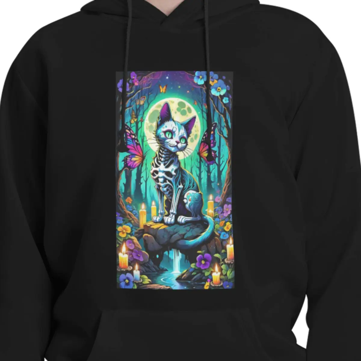 Undead Style Cat Moon Night Fantasy Forest Hoodies Unisex Pullover Sweatshirts Harajuku Long Sleeve Clothing Autumn Winter