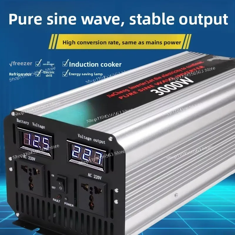 3000W High-Power Pure Sine Wave Inverter, 12V/24V/48V to 220V, Car & Home Battery Converter