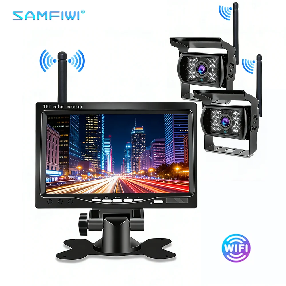 

7-дюймовый IPS-монитор с беспроводной камерой заднего вида, комплект AHD с двойным ИК-подсветкой для ночного видения, HD-изображение высокой четкости для грузовиков и автодомов, простая установка