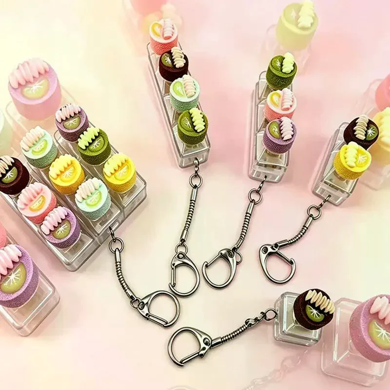 2/3/4/9 Key Fidget Keychain Mini Dessert Push Button Portable Reduce Pressure Daily Commute