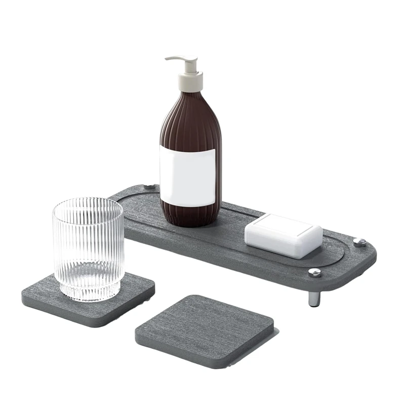 Instant Quick Dry Sink Kitchen Organizer Tidy, Stone Sink Tray Under Diatomaceous Earth Absorbing Sponge Holder Durable