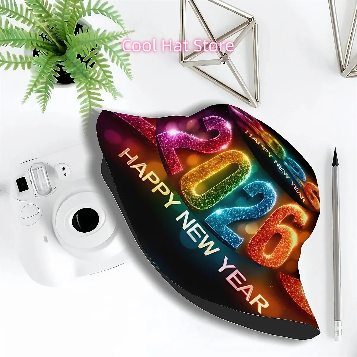 1pc Flashes 2026 Numbers, Conveying the New Year's Good News Unisex Printed Fisherman Hat, Stylish Hat with Fun Personality, Out