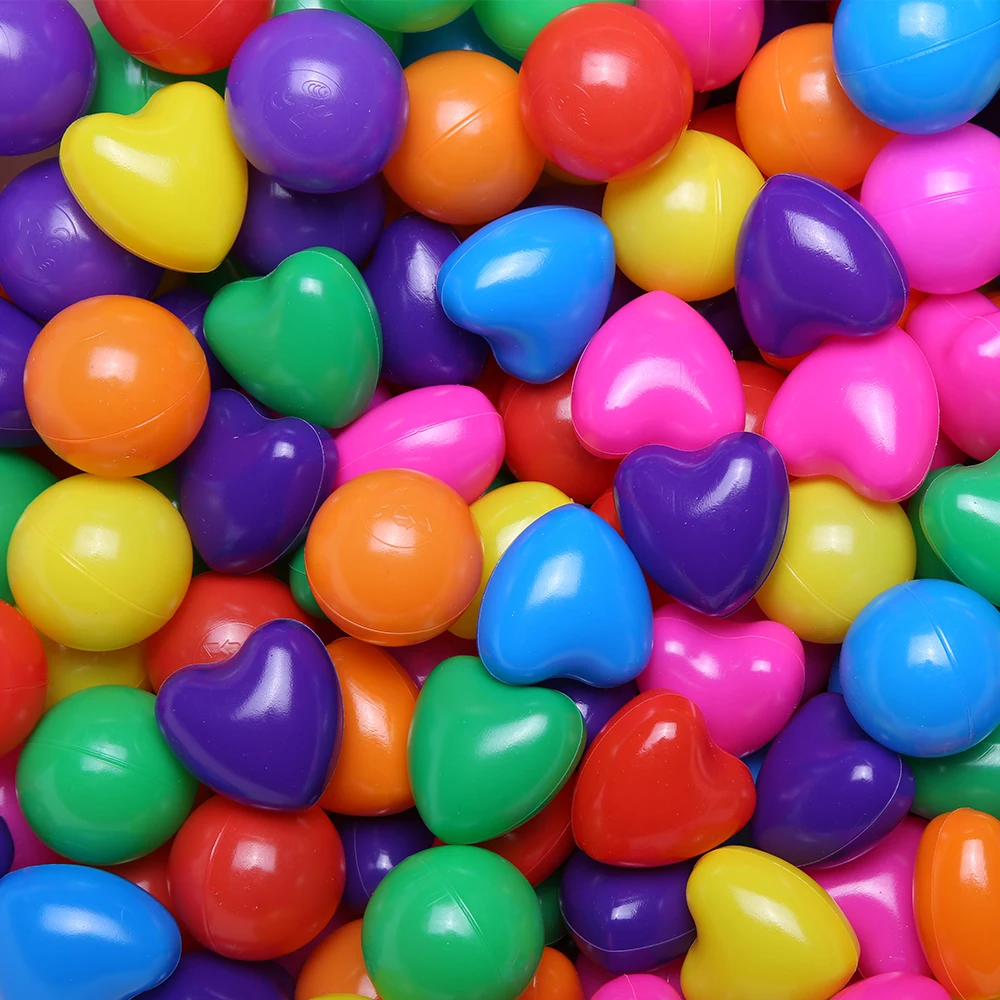 

50/100Pcs 5.5cm Heart shape Balls Pit Ball Multi-color for Kids Play House Soft Plastic Pool Ball Outdoors Sport Tents Toy