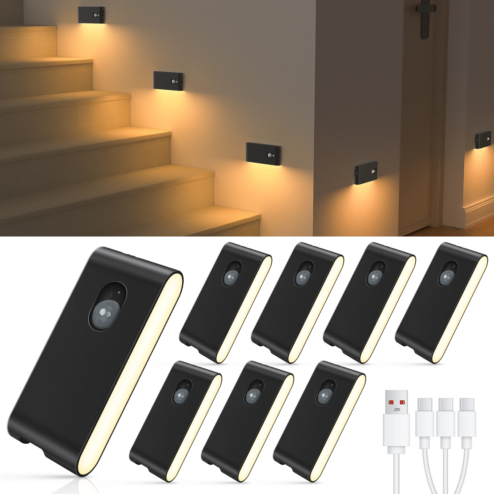 WILLED Bewegingssensor Draadloze trapverlichting Binnen Batterij Oplaadbare nachtverlichting voor trap, gang, keukenkast, slaapkamer