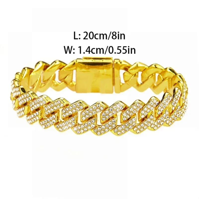 Fashionable luxury light box buckle 14mm strip domineering fully inlaser zircon Cuban chain bracelet necklace MEN'S jewelry image 5