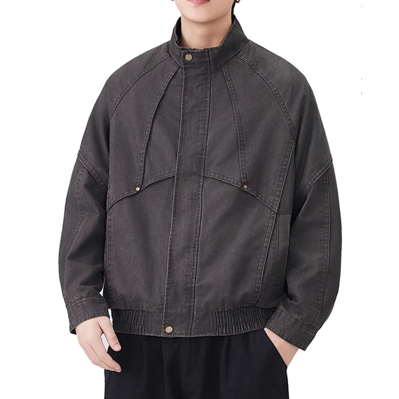 

American Retro Old Fashion PU Leather Bomber Jacket Men Streetwear Loose Casual Stand Collar Motorcycle Jacket Cargo Coat