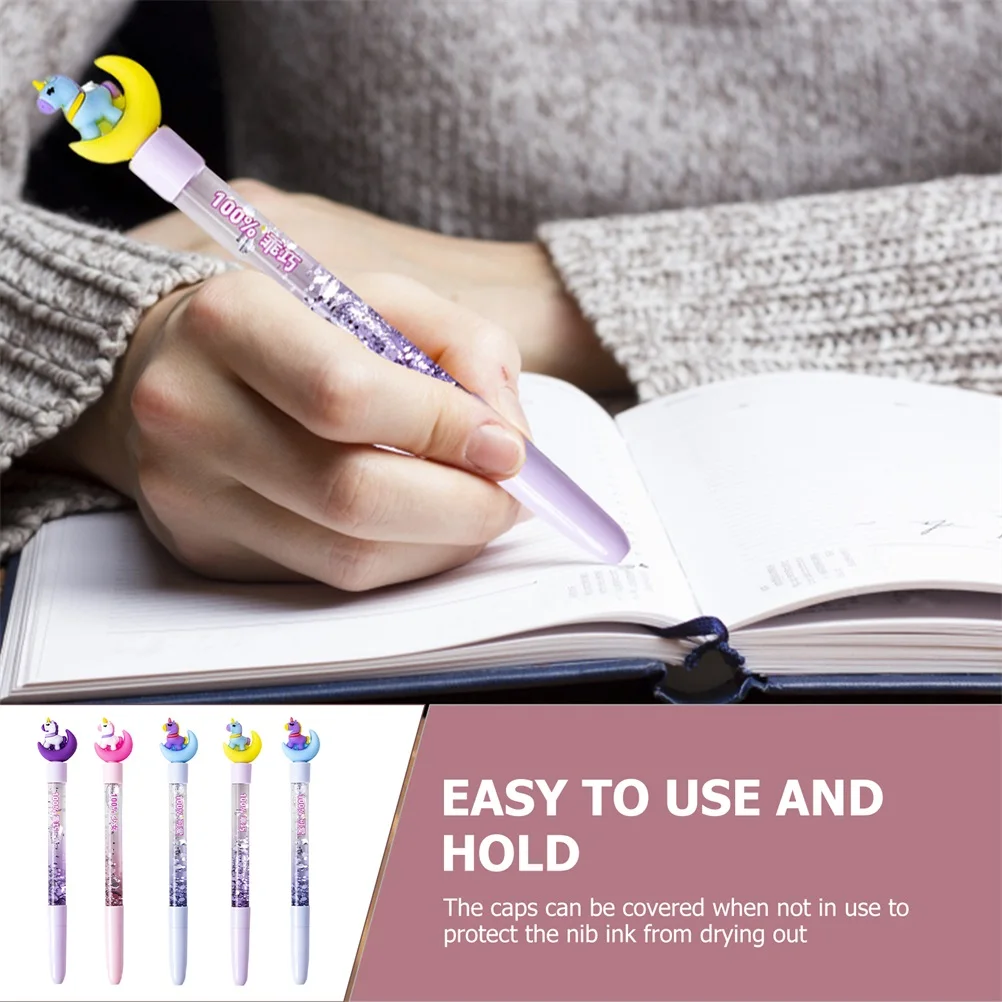 5 Pcs Black Marker Pen Gel Pens Multi-function Kawaii Writing Cute Cartoon Animal Plastic Student Stationery