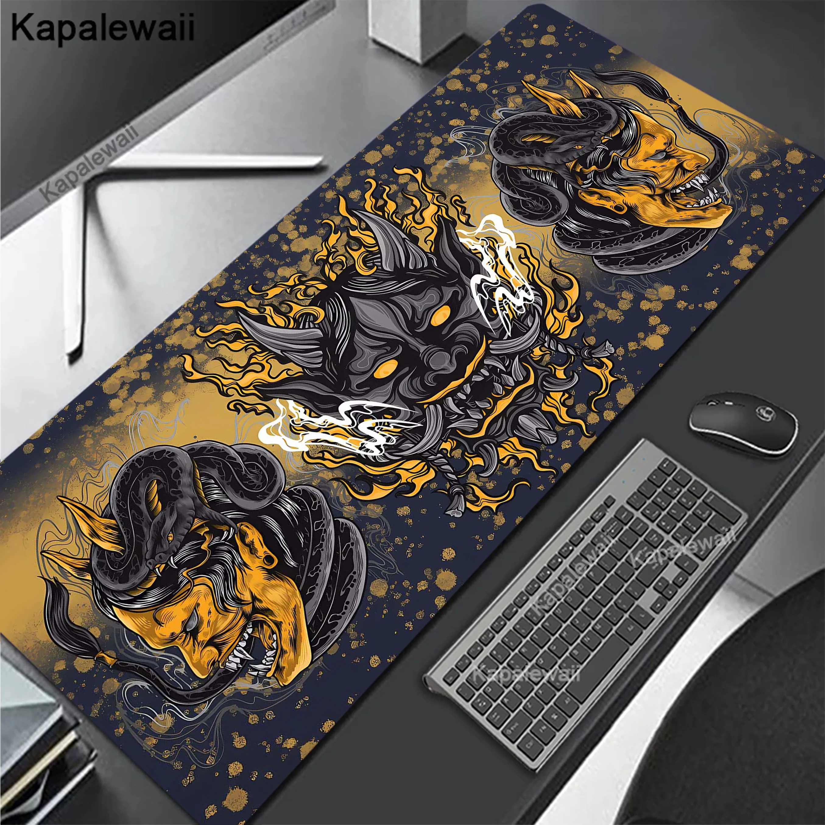 Imagem -02 - Grande Japonês Oni Mal Espíritos Mouse Pad pc Gamer Mousepad hd Print Gaming Teclado Pads Tapete de Mesa de Borracha Tapete de Mesa Xxl