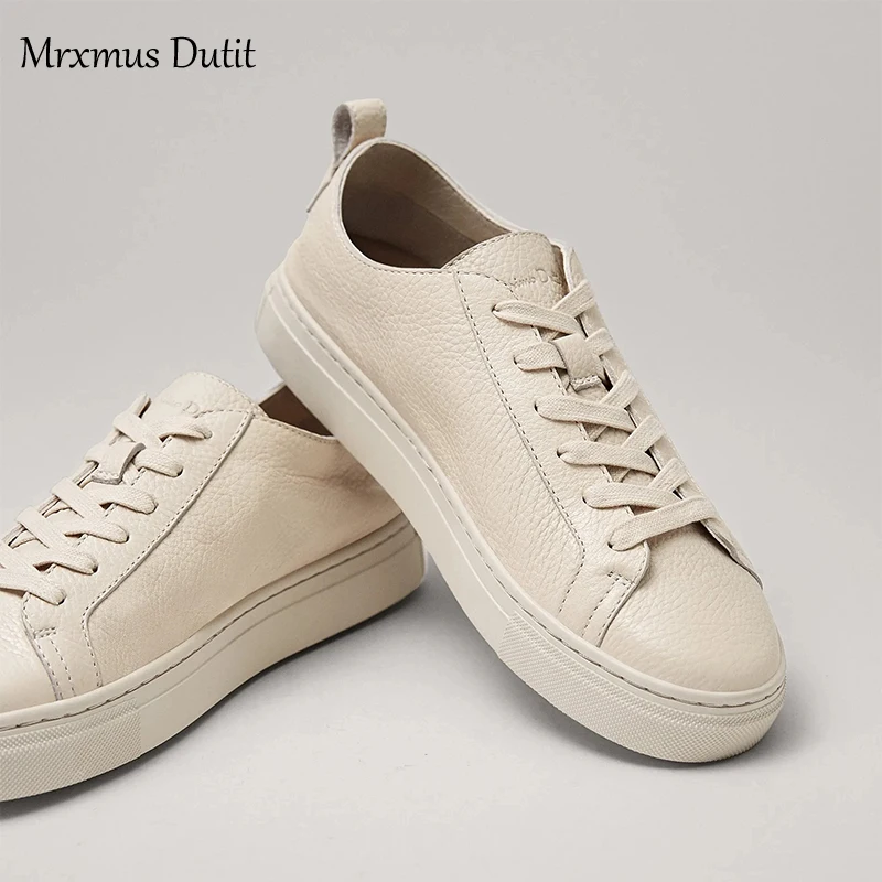 Mrxmus Dutit Spring 2024 Fashion High Street Simple White Genuine Leather Soft Casual Comfot Sneakers Women Shoes Woman