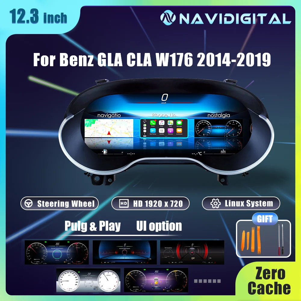 Image of Navigital 12,3 Zoll Armaturenbrett-Cluster für Mercedes Benz C GLA CLA W176 117 C177 X156 2014 6 Ntg4.5 5.0 Auto-Instrumentenpanel-Cockpit
