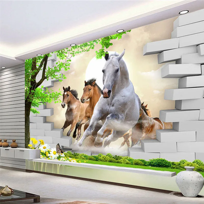 Custom Photo Wallpaper 3D Stereo Horse Animal Mural Wall Papers Living Room TV Background Wall Painting 3D Home Decor