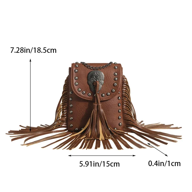 Women's Crossbody Bag Vintage Tassel Shoulder Bags For Women Leather Punk Rivet Zipper Wallet Travel Bolso de mujer сумка sac 가방