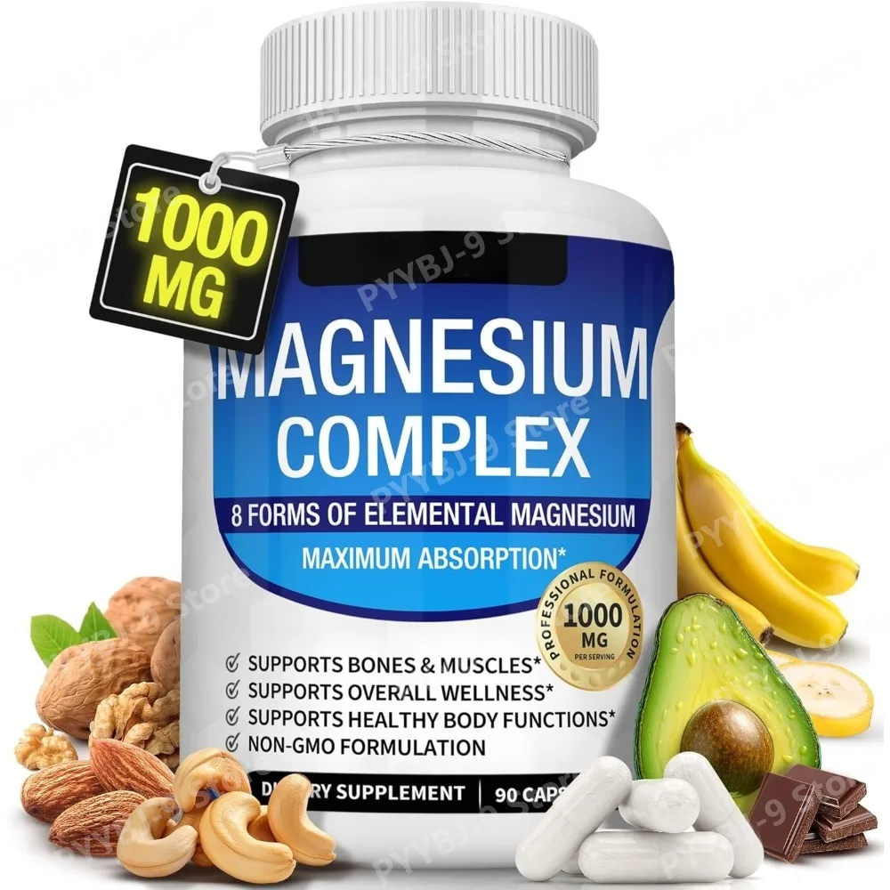 Full Spectrum Magnesium Blend 1000mg Featuring 8 Essential Types for Body Function Balance, Active Lifestyle Support 90 Capsules
