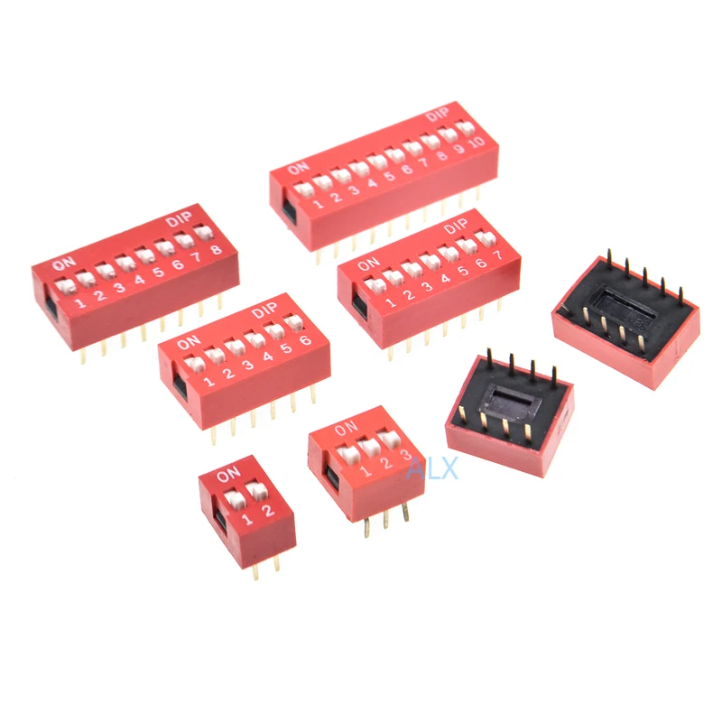 10PCS red 1/2/3/4/5/6/8/10/12 Position bits dip TOGGLE switch doule Row PITCH 2.54MM Slide Switches