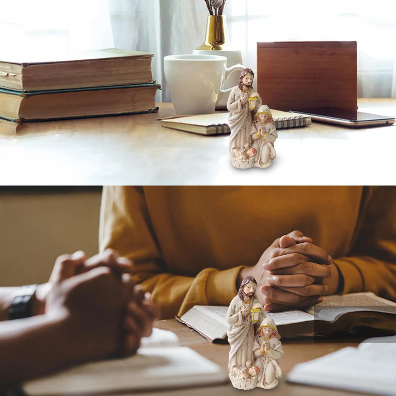 الراتنج مشهد المهد تمثال الأسرة المقدسة الكاثوليكية تمثال منضدية ديكور الحرف اليدوية النحت لعيد الميلاد الكنيسة الديكور #3