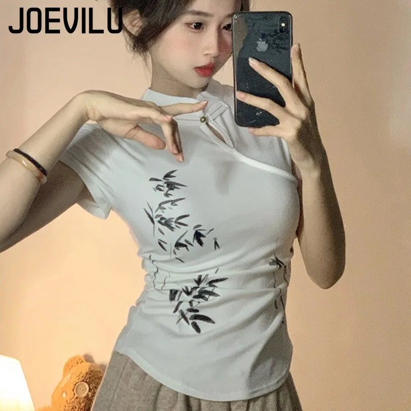 여성 여름 짧은 소매 티셔츠 새로운 중국 스타일 슬림 라운드 넥 우아한 캐주얼 다목적 섹시한 탑 간단한 기질 탑