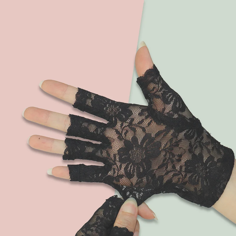 Spring/Summer Women's Thin Lace Flower Gloves Breathable Half Finger Exposed Finger Driving Touchscreen Scar Covering Bridal Glo