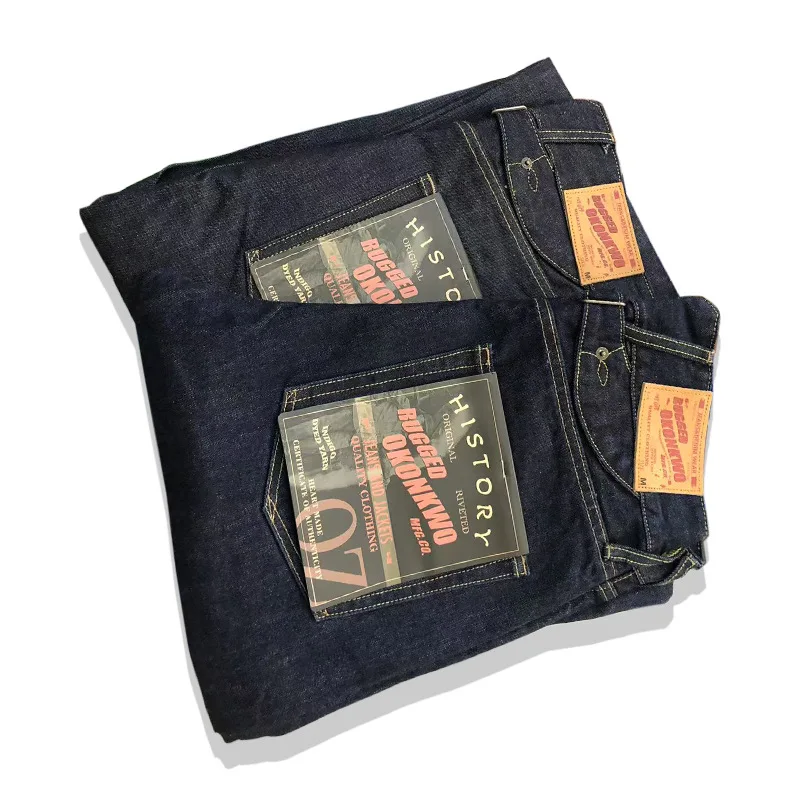 Okonkwo 14.75oz Selvedge الدينيم الجينز مع حزام الظهر مستقيم صالح خمر نمط الرجال سراويل تقليدية النيلي #1
