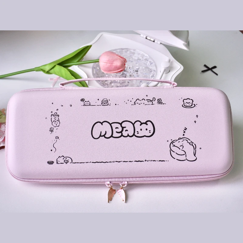 Little Pink Meow Keyboard Storage Bag 65% Layout for Atk68rx Made68 Wooting60 Atk Rs6 Portable Dust Case Keyboard Accessories