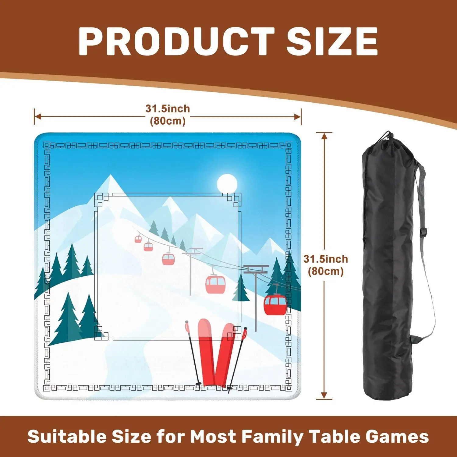 Snow Mountain Ski Lift Landscape Mahjong Mat 31.5 X31.5 Inch Non Slip Noise Reduction for Mahjong Poker Dominoes