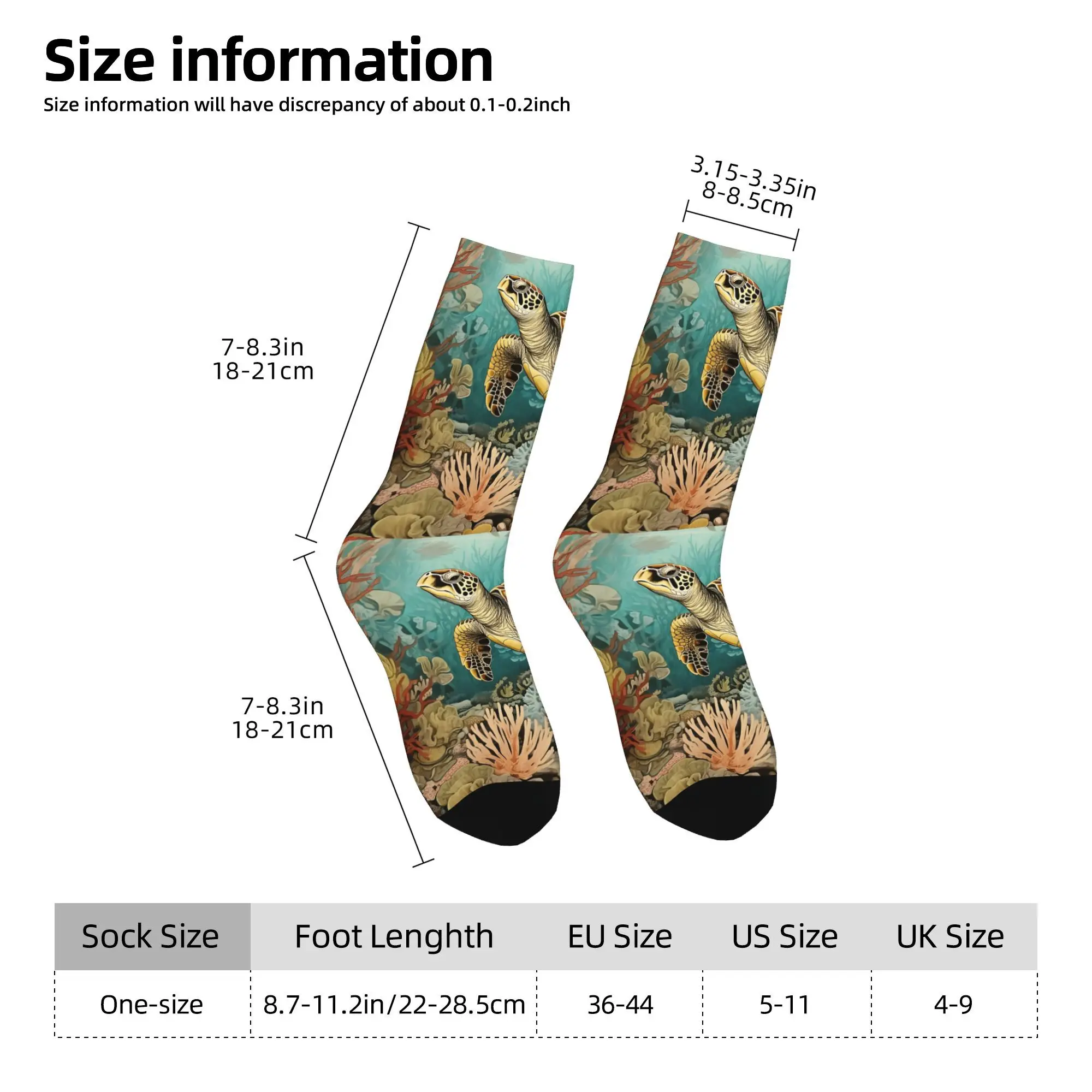 1pc Turtle In Coral Reef Printed Men's Socks  Novelty Hip Hop Harajuku Pattern Crew Sock Casual Gift