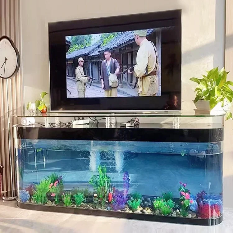 Luxury Glass Coffee Table TV Cabinet Fish Tank Stand Modern Household Furniture for Living Includes Aquarium Tea Table Lamp