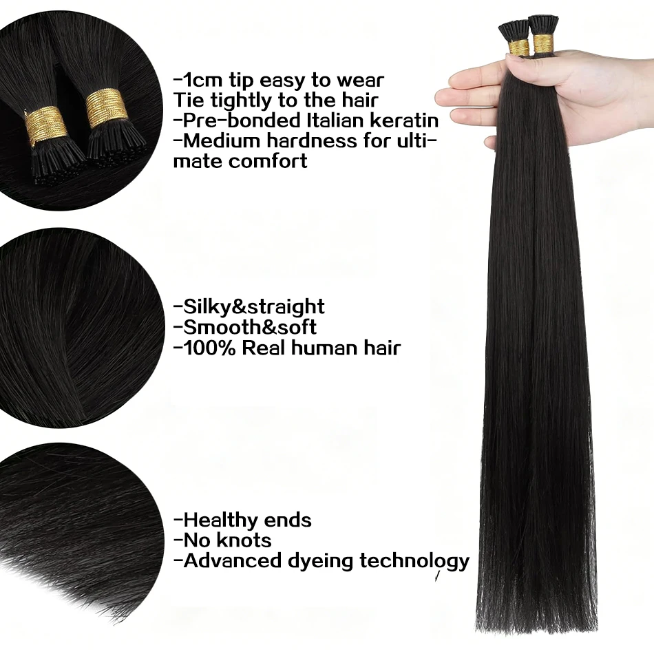 14-28 Inch I Tip Hair Extensions Straight Remy Human Hair Keratin Capsule 50pcs/100pcs Add Volume for Salon Wholesale