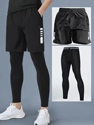 2-Piece Men's Solid Color Sportswear Set, Compression Leggings, And Breathable Shorts, Suitable For Indoor And Outdoor Exercise