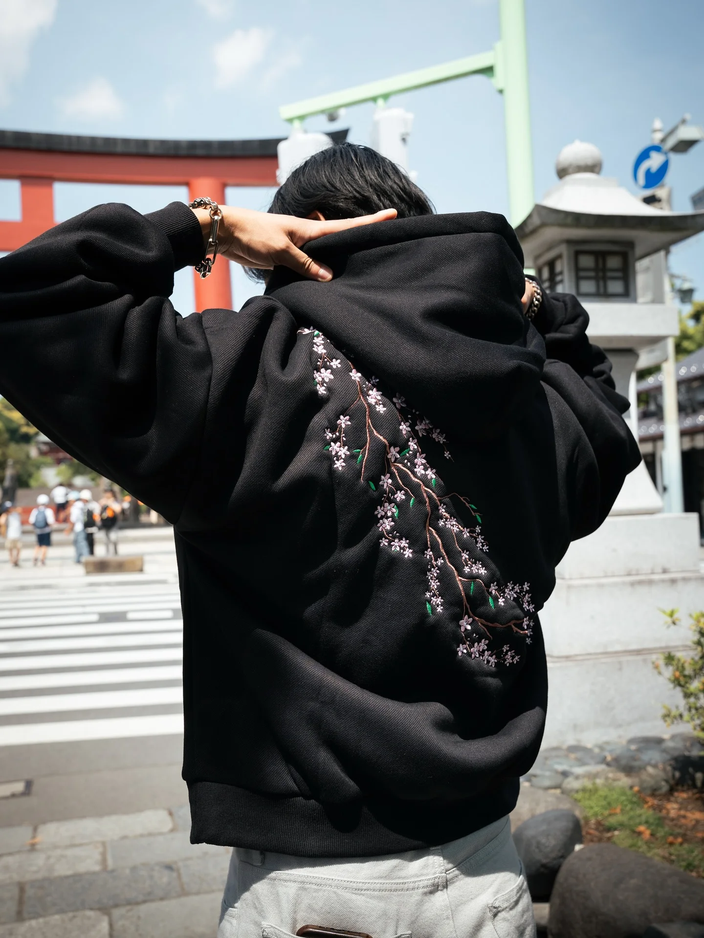 Black Oversized Hoodie Harajuku Hip Hop Cherry Blossom