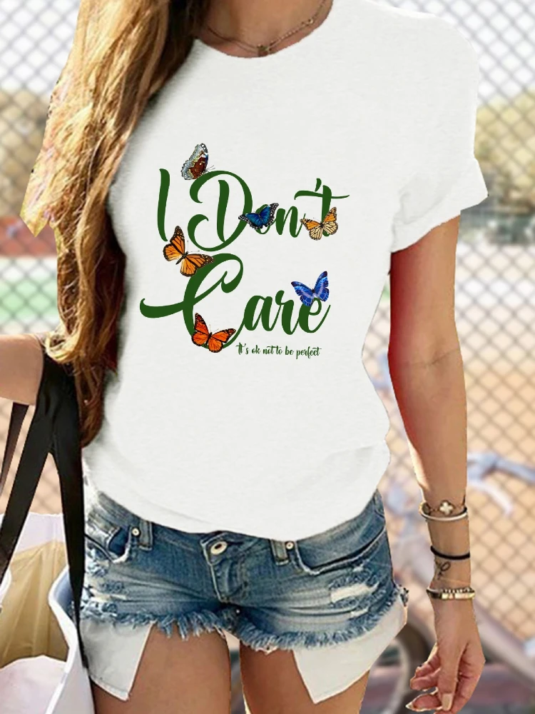 Nieuwe eenvoudige vlinder bedrukte T-shirts met ronde hals voor Europese en Amerikaanse mannen en vrouwen Grafische T-shirts Esthetische kleding