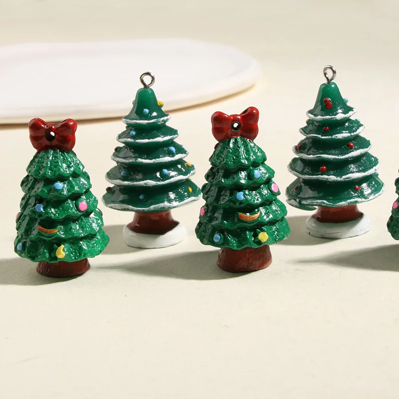 5pcs Lovely 3D Bowknot Christmas Tree Charms Resin Embellishment Pendant For Hairpin Scrapbooking Handmade Jewelry Accessories