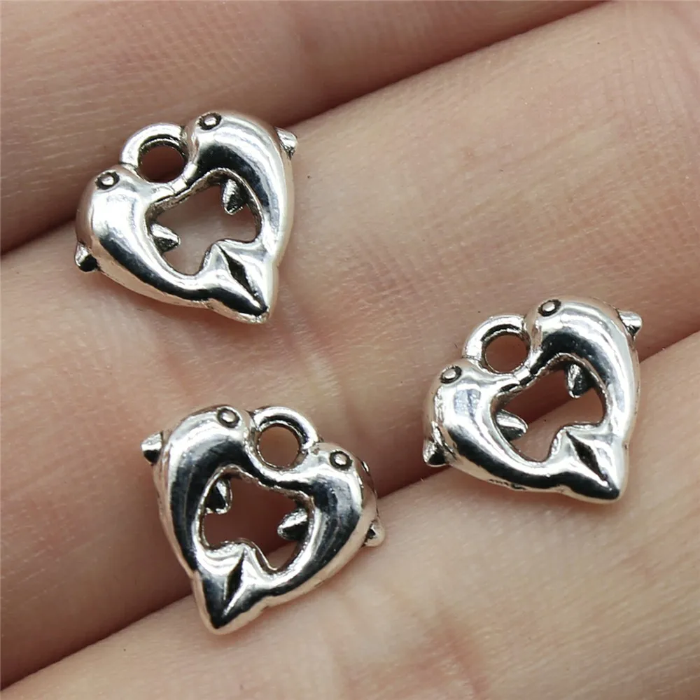 40pcs 11x11mm Dolphins Love Dolphins Two Dolphins Charms Antique Silver Plated Jewelry Findings For Jewelry Making