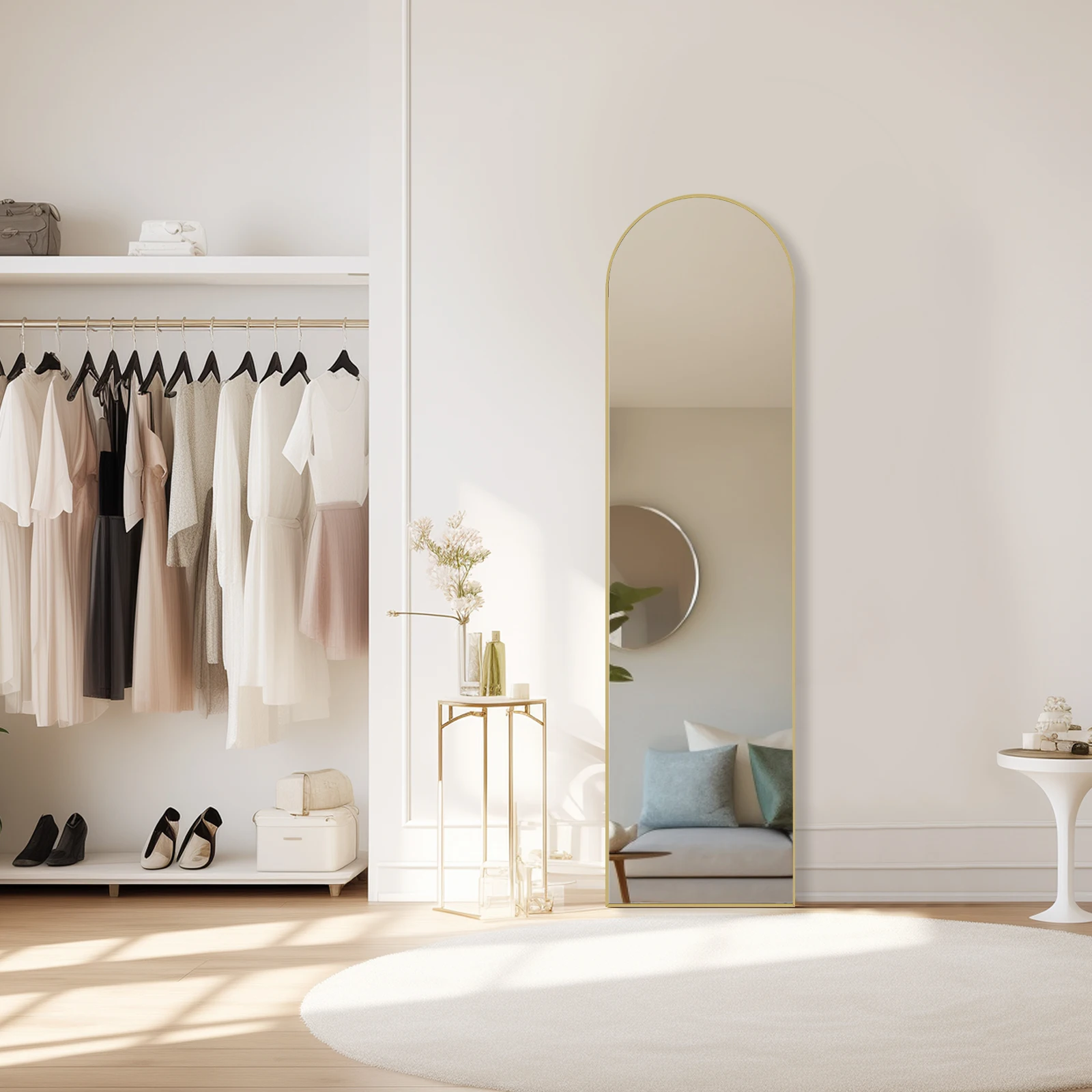 MCQ 59x16 Inch Rectangle Arched Full Length Mirror with Stand Full Body Wall Mounted Aluminum Alloy Frame Mirror Modern Wall Mount Vanity Mirror for Home