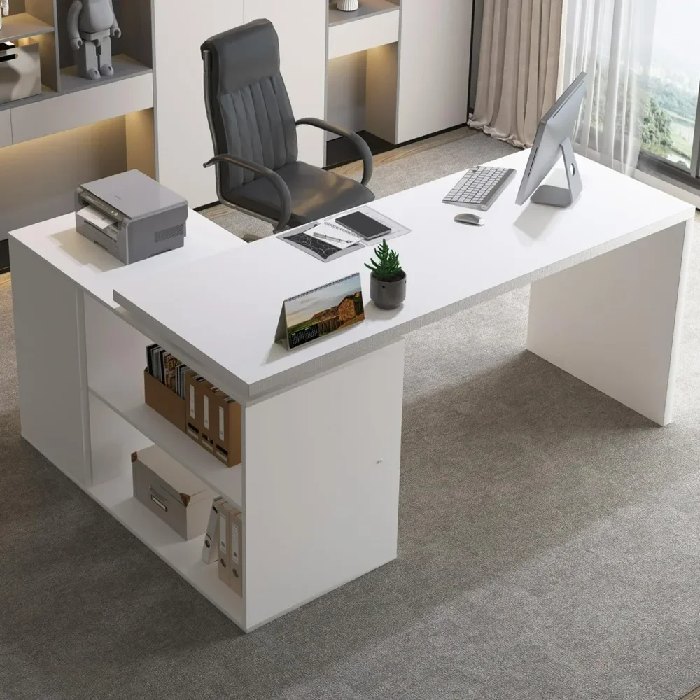 L-Shaped Computer Desk with 3 Drawers and 2 Shelves, Reversible Home Office Corner Desk, Workstation Desk with Storage Cabinet