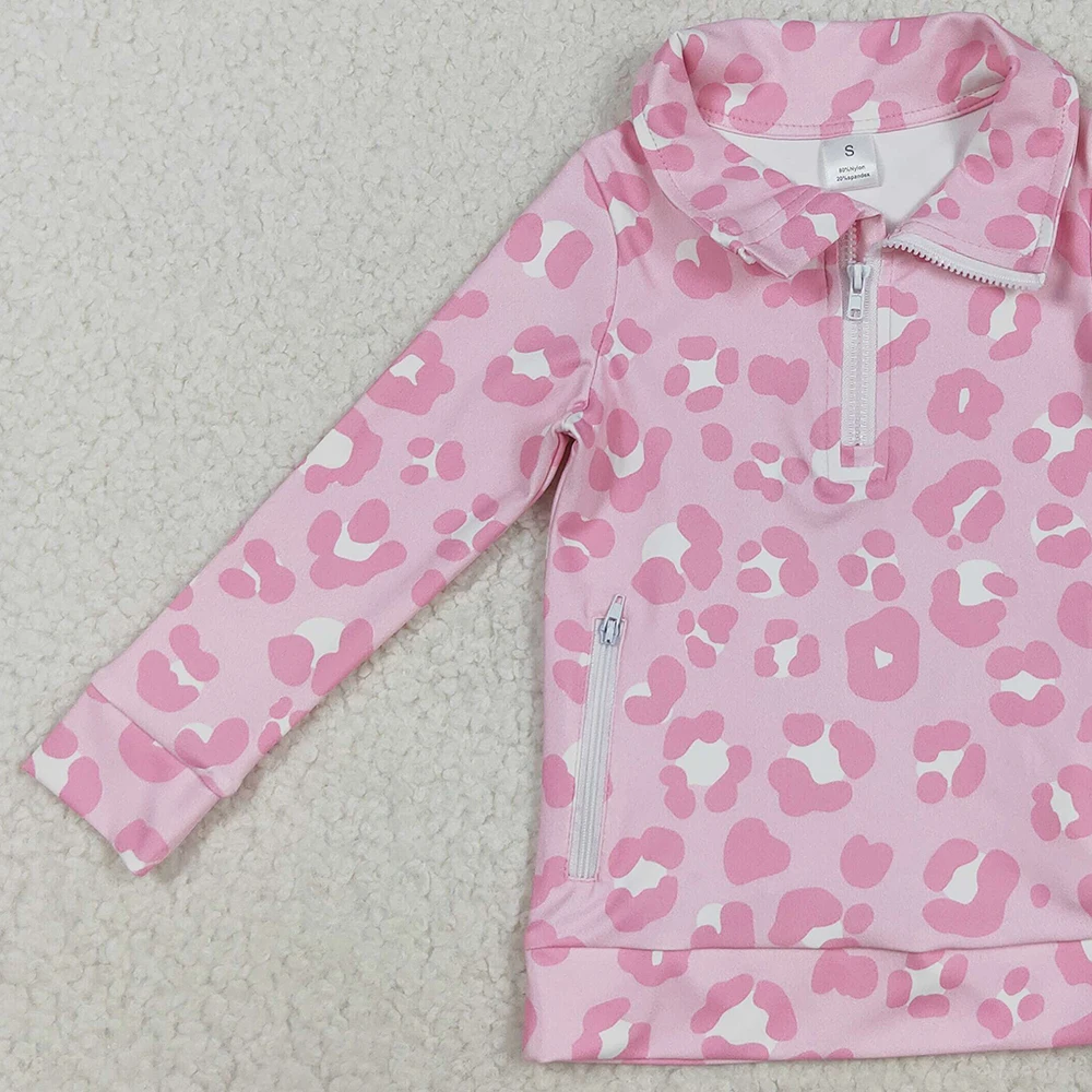 سترة يوجا بسحاب على شكل الفهد الوردي للفتيات الصغيرات بأكمام طويلة مع جيوب، بلوفر بناتي مطبوع عليه الفهد باللون الأبيض والوردي