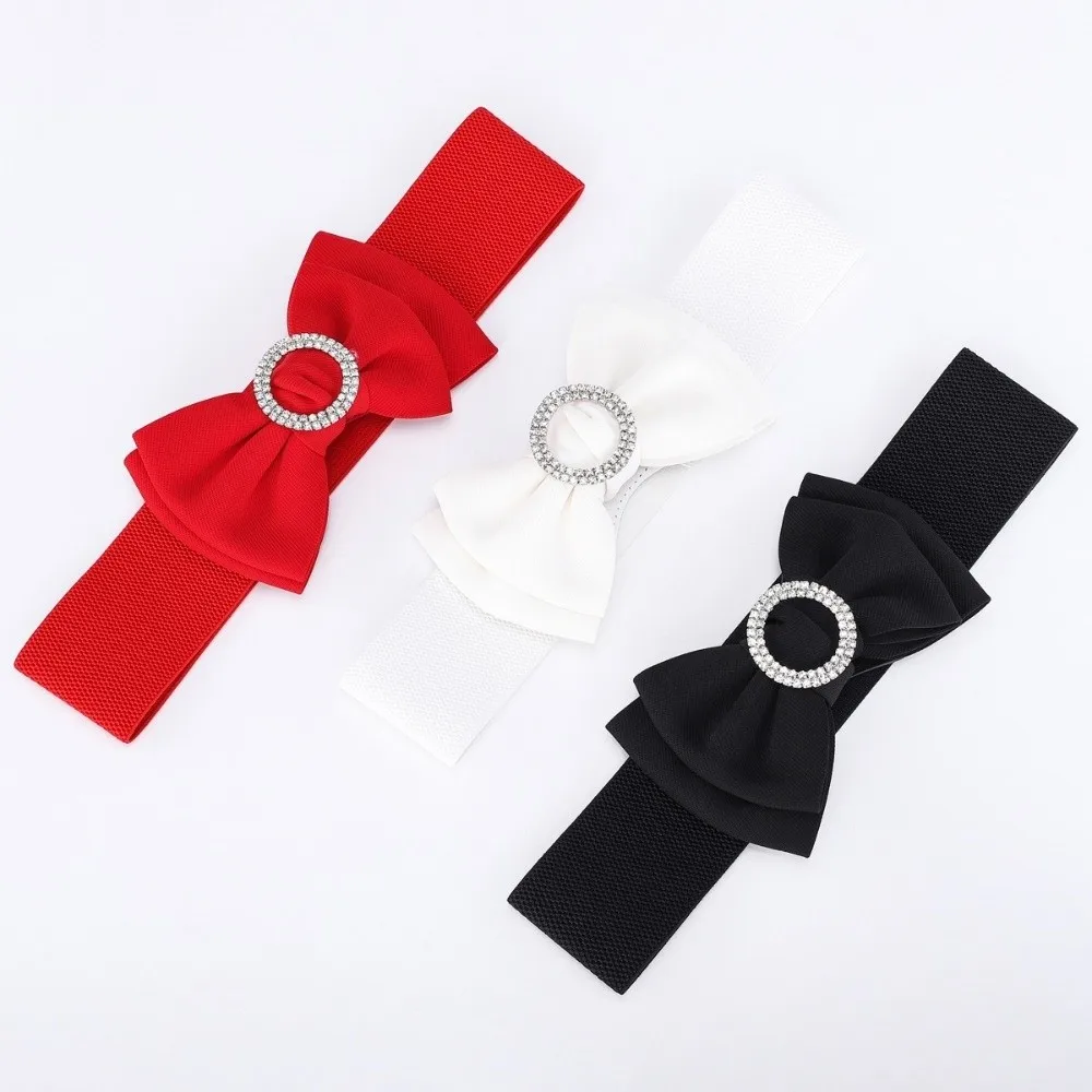 

Модный широкий эластичный пояс с бантом, однотонный, повседневный, для женщин