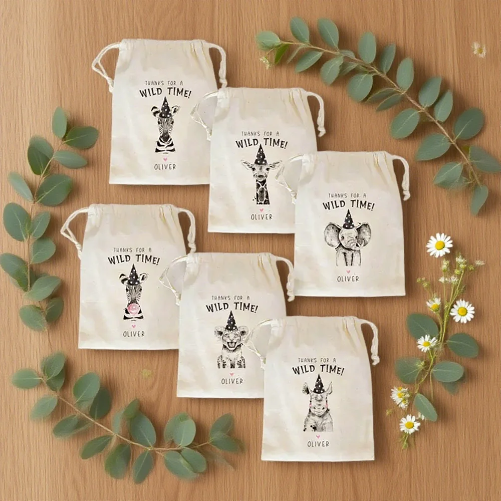 

Custom 6Pcs Safari Party Animal Favor Bag Giraffe Zebra Elephant Tiger Rhino Baby Shower Bachelorette Party Birthday Goodie Bag