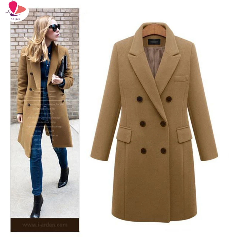 

Winter Women Wool Coats 2024 Casual Effects Jackets Woolen Overcoat Elegant Double Breasted Long Ladies Coat Outwear