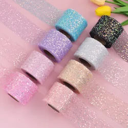 6cm 10Yards Organza Tulle Roll Sequin Spiderweb Mesh Tape DIY Wedding Bouquet Chair Sash Table Runner Birthday Party Decoration